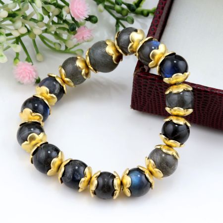 Natural Labradorite stone beaded bracelet, Adjustable bracelet for women